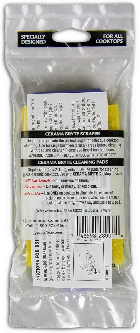 Cerama Bryte Cooktop and Stove Top Cleaner Kit, 1 x Scraper & 1 x Pad, 2 Piece Set