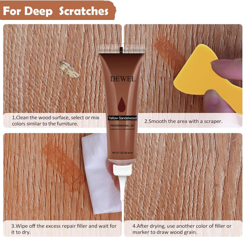 DEWEL Wood Furniture Repair Kit, Upgrade Wood Fillers, Touch Up Markers, Wax Sticks, Beeswax for Cracks and Scratches