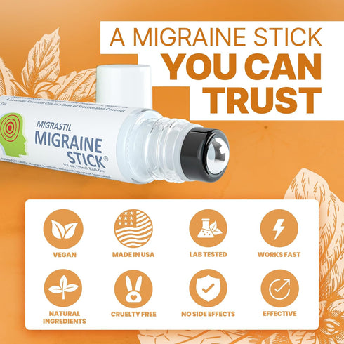 Migrastil Migraine Stick Rollon - Fast Cooling Comfort with Peppermint & Essential Oils, Made in USA