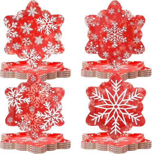 Naozinebi 48 Count Winter Snowflake Paper Plates Red Christmas Plates 9inch Red