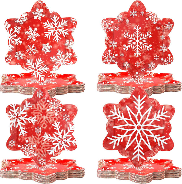 Naozinebi 48 Count Winter Snowflake Paper Plates Red Christmas Plates 9inch Red