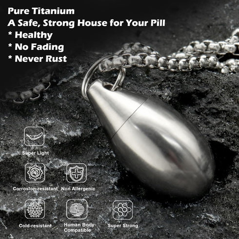 Pill Holder Necklace Nitro Pill Case, Titanium Waterproof Pill Container Necklace for Men Women, Small Pill Box with