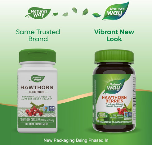 Nature's Way 100 (Packaging (Pack 2) Herbal Hawthorn Berries, Traditional Heart Health Support*, Vegan Capsules May