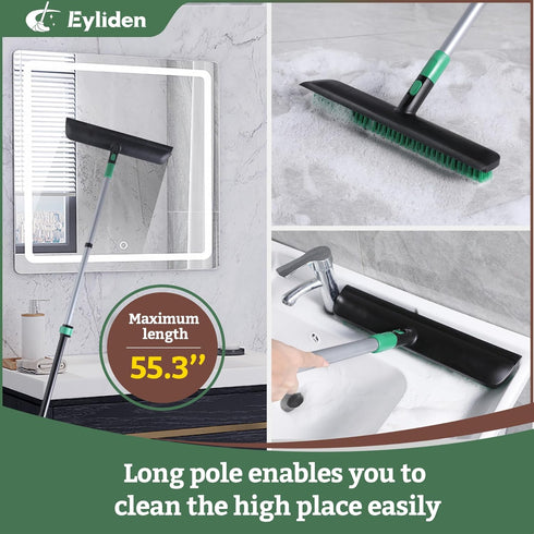 Eyliden 15” Floor Scrub Brush, 2-in-1 Stiff Bristle Brush and Soft Scrape with Telescopic Long Handle, Floor Cleaning Tools Concrete Scrubber for Deck Kitchen Tub Bath Garage Patio Wall Pool (Black) by Eyliden