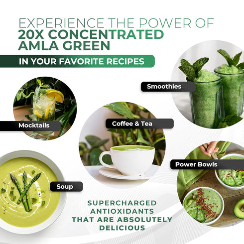 Amla Powder & Decaf Green Tea Superfood Supplement, 20x Ultra Concentrated, Organic, Vegan, 90 Servings