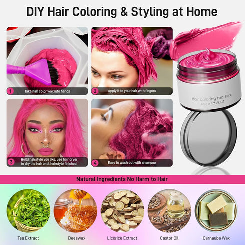 Rose Red Temporary Hair Dye, Natural Washable Hair Color Wax for Women, Men, Kids, Party Cosplay Halloween