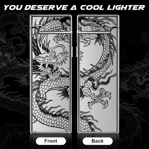 LcFun Electric USB Rechargeable Lighter, Windproof Plasma Dual Arc with LED Battery Indication (Black Dragon)
