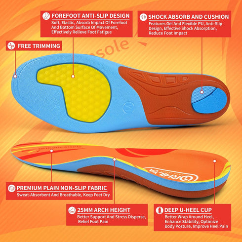 Arch Support Insert for Plantar Fasciitis Pain Relief, Orthopedic Insole for Men and Women, Gel Work Boot Shoe Insert