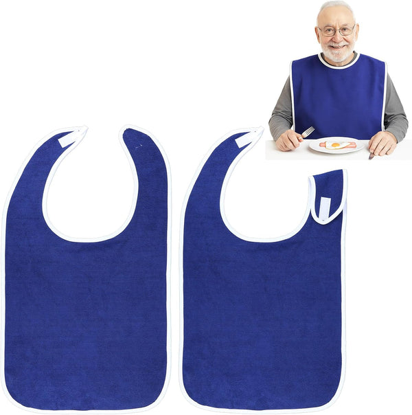 Xelsluthe 2 Pack Adult Bibs for Seniors, Cotton Bib Clothing Protectors for Adults,