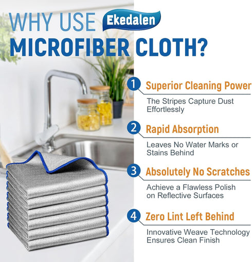 Glass Cleaning Cloth, Streak Free Miracle Polishing Wipes for Windows, Eyeglass Cleaner, Pack of 6, 12 x 12 Inch