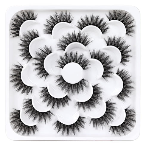 Veleasha Lashes - 10 Pairs Natural Fluffy False Eyelashes, Soft Wispy 3D Faux Mink Lashes Pack (V06)