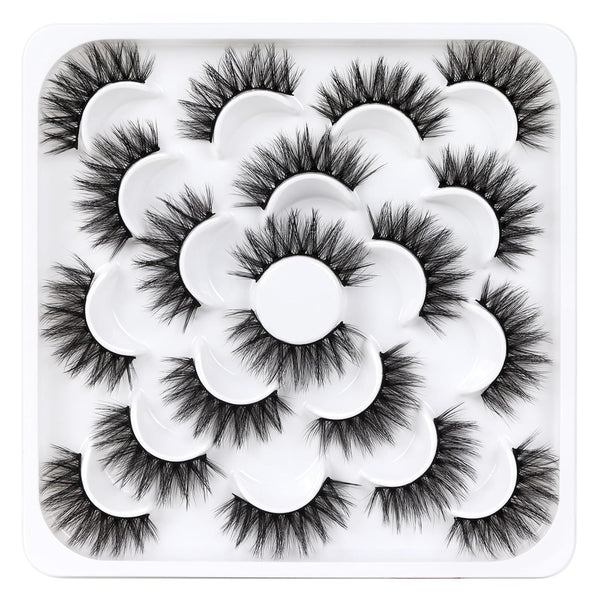 Veleasha Lashes - 10 Pairs Natural Fluffy False Eyelashes, Soft Wispy 3D Faux Mink Lashes Pack (V06)