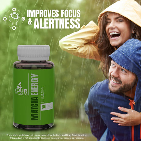 Matcha Organic Green Tea Energy Gummies with Vitamin B12, B3, and Antioxidant CoQ10 for Natural Energy Boost