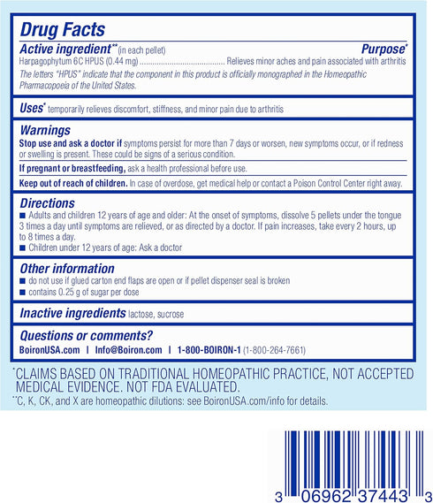 Boiron Harpagophytum 6C Homeopathic Medicine - Arthritis Pain Relief, 3 Count (240 Pellets)