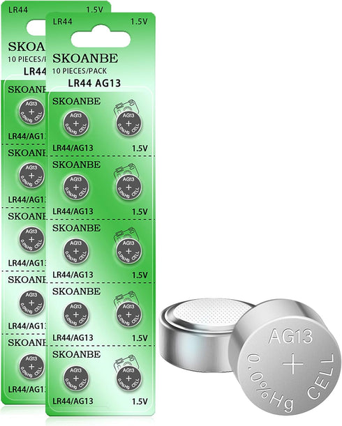 SKOANBE 20PCS AG13 LR44 A76 1.5V Button Coin Cell Battery