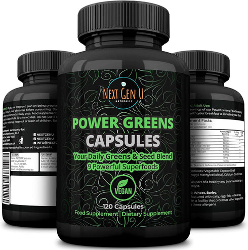 NGU Super Greens Immune System Support, 500 mg, 120 Vegan Capsules with Mixed Superfoods