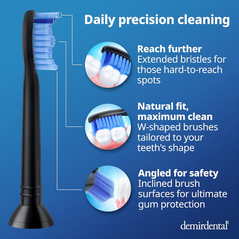 Replacement Heads for Philips Sonicare - Medium Toothbrush Head, Replaces HX6015/03 SimplyClean - Black - HX6018b