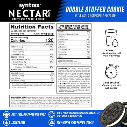 Syntrax Nutrition Nectar Sweets, 100% Whey Isolate Protein Powder, Double Stuffed Cookie, 2 lbs