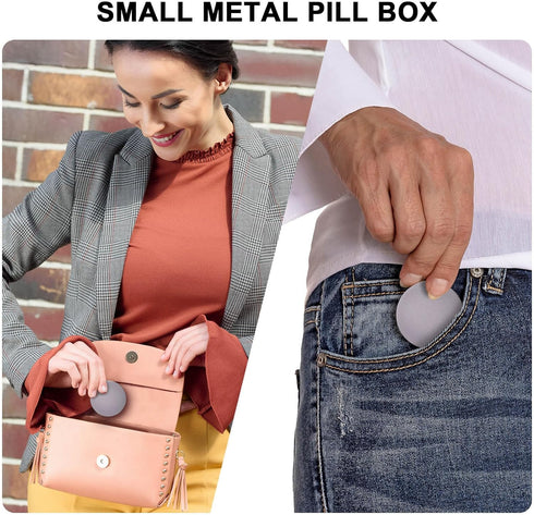 Daily Metal Pill Box, Waterproof Travel Container, Round Aluminum Alloy Organizer for Vitamins, Fish Oil