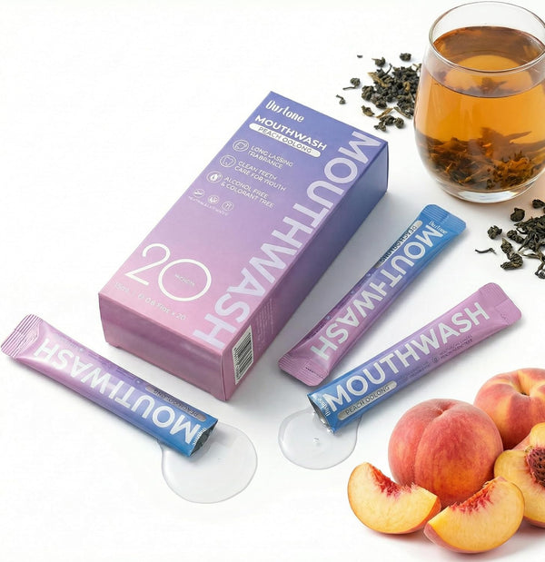 OUSTANE Travel Size Mouthwash Packets to Go, Alcohol-Free, Non-Burning, Peach Oolong-Tea Flavor for