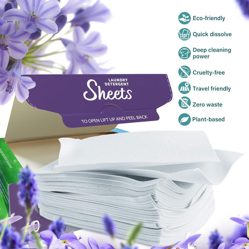 Laundry Detergent Sheets - Zinshine Plant-Based Eco Friendly | Hypoallergenic Lavender Scent, Up to 80 Loads