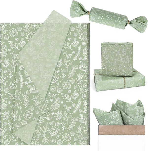 AnyDesign 100 Sheets Sage Green Wildflower Tissue Paper, Bulk Floral Gift Wrapping Paper for Wedding, Birthday, DIY