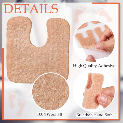 Boao 30 Pcs U Shaped Felt Callus Pads, Metatarsal Foot Pads for Pain Relief, Adhesive Pads for Men and Women, Beige