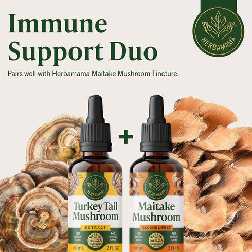 Immune Immunity 28-Day HERBAMAMA Turkey Tail Tincture - Vegan Support & Digestive Cleanse with Turkey Tail Mushroom