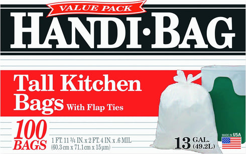Handi-Bag HAB6FK100 Pack, 13 Gallon,0.6 1 11 100) Super Value Milliliters, FT x in, White (Box