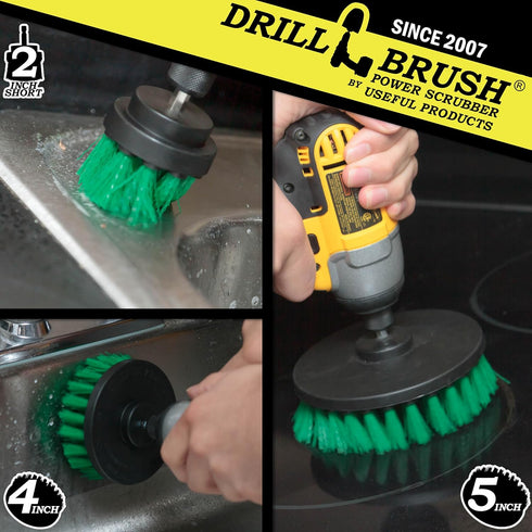 Kitchen Cleaning Supplies Set - Tile Electric Spin Scrubber - Stainless Steel Cleaner for Stove, Sink, and Oven - Household Cleaning Tools - Green Medium Stiffness Nylon Brush - Cast Iron Scrubber by Drillbrush