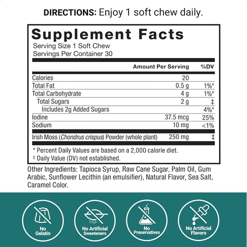 Force Factor Sea Moss Soft Chews - Support Immunity, Digestion, Heart Health, Non-GMO, Gluten-Free, 30 Soft Chews