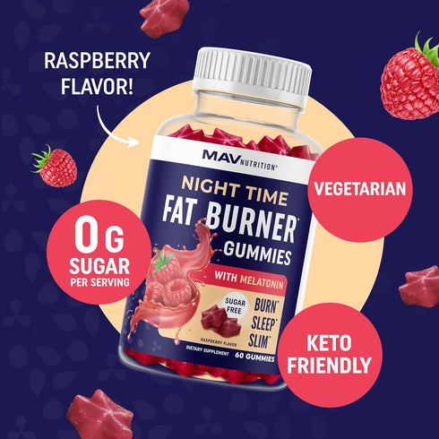 Night Time Fat Burner Gummies - Zero Sugar for Sleep & Weight Loss Support, Hunger Suppressant & Metabolism Booster, 60
