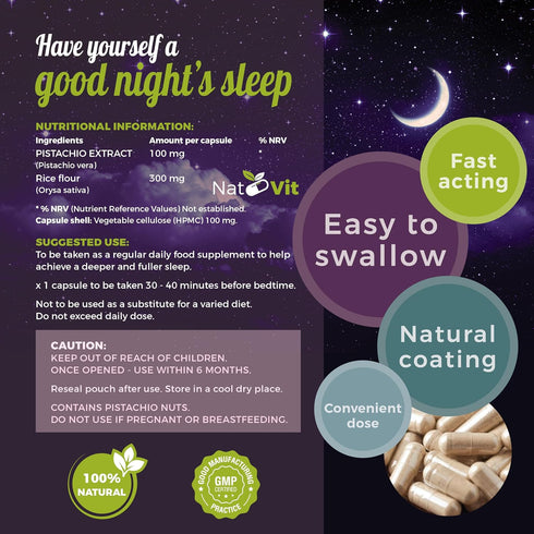 Nat-Vit 30 Pistachio Sleep/Unique Natural Sleep Aid Supplement/Natural Melatonin/Fall Asleep Faster/Deeper and Longer