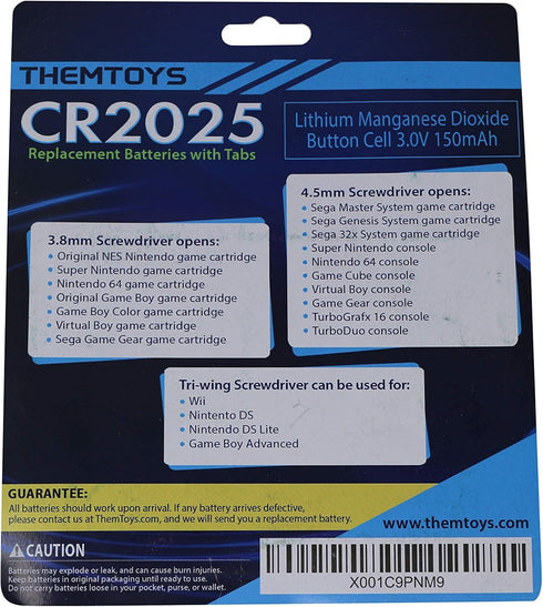Tabbed CR2025 Batteries 10-pack, 3v Lithium Battery for Gameboy Cartridge, Solder Tabs