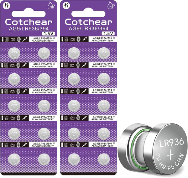 Cotchear 20Pcs AG9 1.5V Button Cell Batteries, Coin Battery AG9 194 LR936 SP394