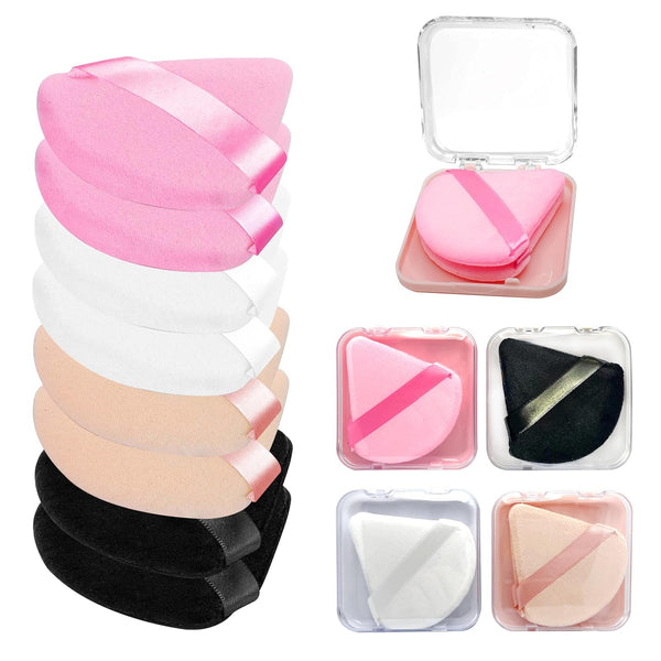 8 Pieces Triangle Makeup Puff with 4 Travel Cases, Reusable Velour Cosmetic Foundation Blender Sponge for Loose Powder