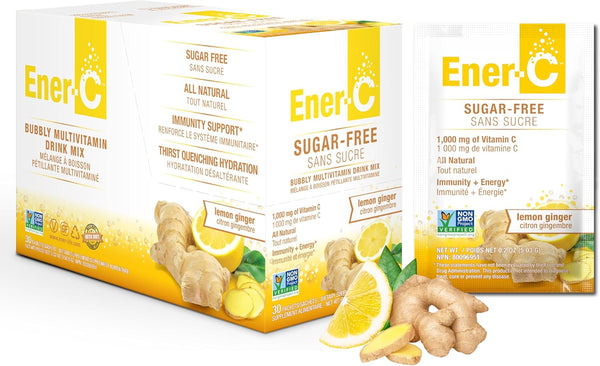 Ener-C Sugar Free Energy Lemon Ginger Drink Mix - Vitamin C 1000mg & Electrolytes, 30 Count