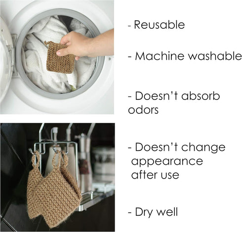 Natural Hemp Sponges for Dishes, Biodegradable Scrubber for Dishwashing, Organic Reusable Unsponges, Eco Friendly Set
