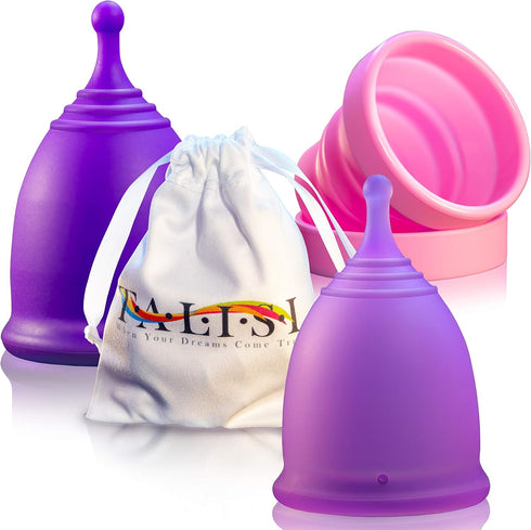Talisi Reusable Menstrual Cup Set of 2 (Small & Large) with Foldable Silicone Sterilizer, Feminine Hygiene