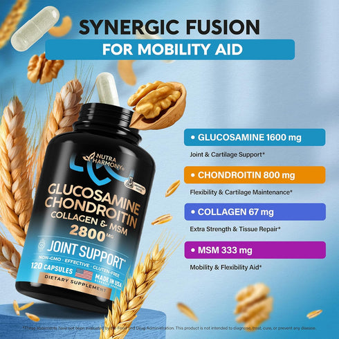 Glucosamine Chondroitin MSM Collagen | 120 Capsules Joint Support Supplement 2800 mg Made in USA