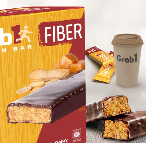Grab1 High Fiber Protein Bars, 9 Grams Fiber, 10 Grams Protein, Peanut Caramel Flavor (2 Pack - 10 Bars)