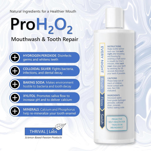 ProH2O2 Natural Mouthwash and Salt Swish by Thrival Labs - 16 Fluid Ounces with Press Top Dispensing