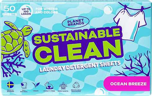 Laundry Detergent Sheets, Made in Sweden, Up to 100 Loads, 50 Sheets, Eco-Friendly, Ocean Breeze
