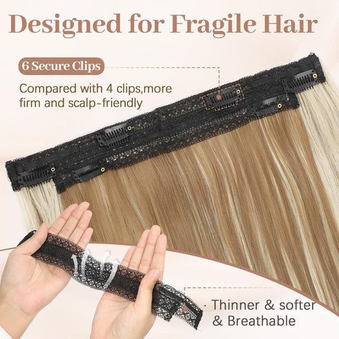 KooKaStyle Invisible Wire Hair Extensions, 20 Inch Long Wavy Layered Synthetic Hair with 6 Secure Clips