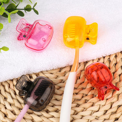 4 Pack Travel Toothbrush Head Covers, Portable Plastic Clip Protector Cap for Household, Travel, School (Grey, Red,