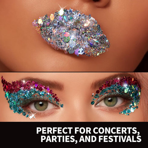 Teenitor Face Glitter, 12 Colors Body and Face Glitter Gel, Star Glitter for Hair, 10g/Color