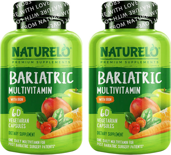 NATURELO Bariatric Multivitamin, One Daily with Iron for Post Gastric Bypass Surgery - 120 Veggie Capsules