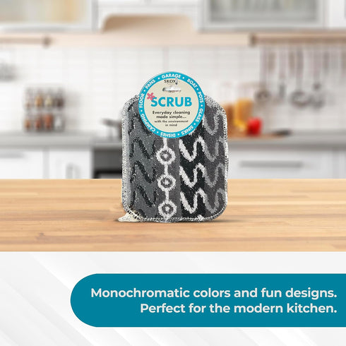 Skoy Scrub: 4-pack Reusable Non-Scratching Dish Scrubber for Kitchen and Household Cleaning, Dishwasher Safe