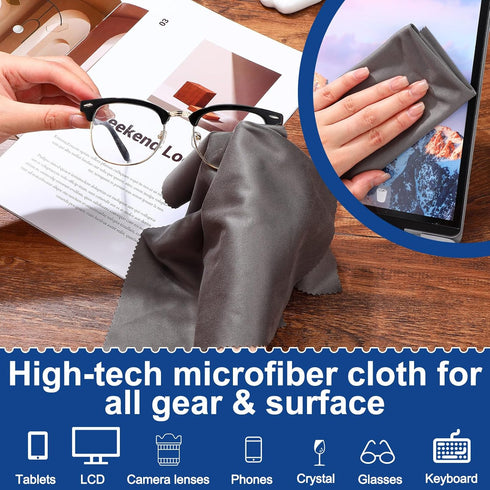 Frienda 12 Pack Large Microfiber Glass Cleaning Cloths, 12 x 12 Inch for Electronics and Lenses (Gray)