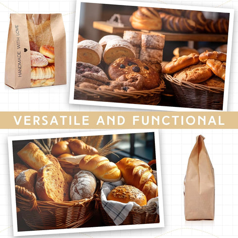 Sinload 50 Packaging 14 8.3 3.5'' Pcs Sourdough Paper Bread Bags for Homemade Large Loaf With Clear Window for Storage